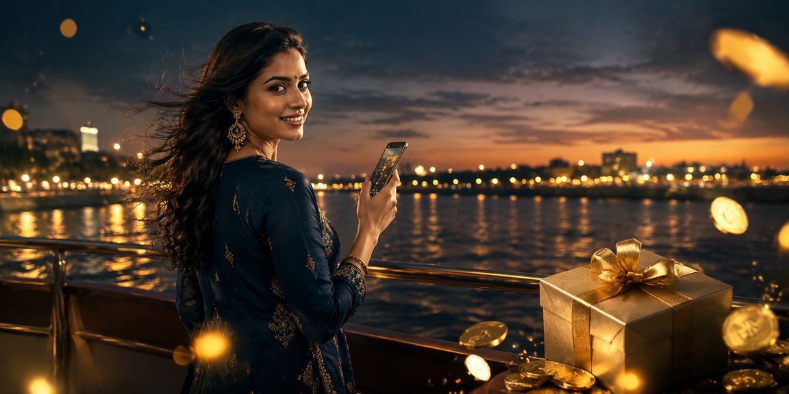 Evening sports betting atmosphere near Chennai Marina beach with mobile view